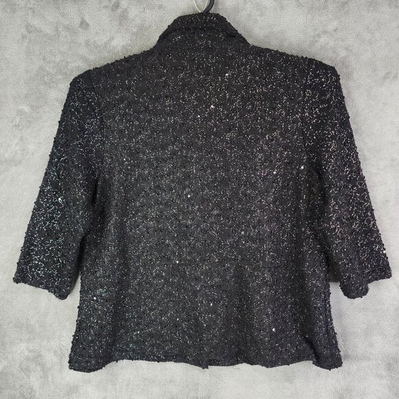 Womens JM Collection Textured Black Sequin Jacket Button Down 3/4 Sleeve XL - Picture 8 of 11